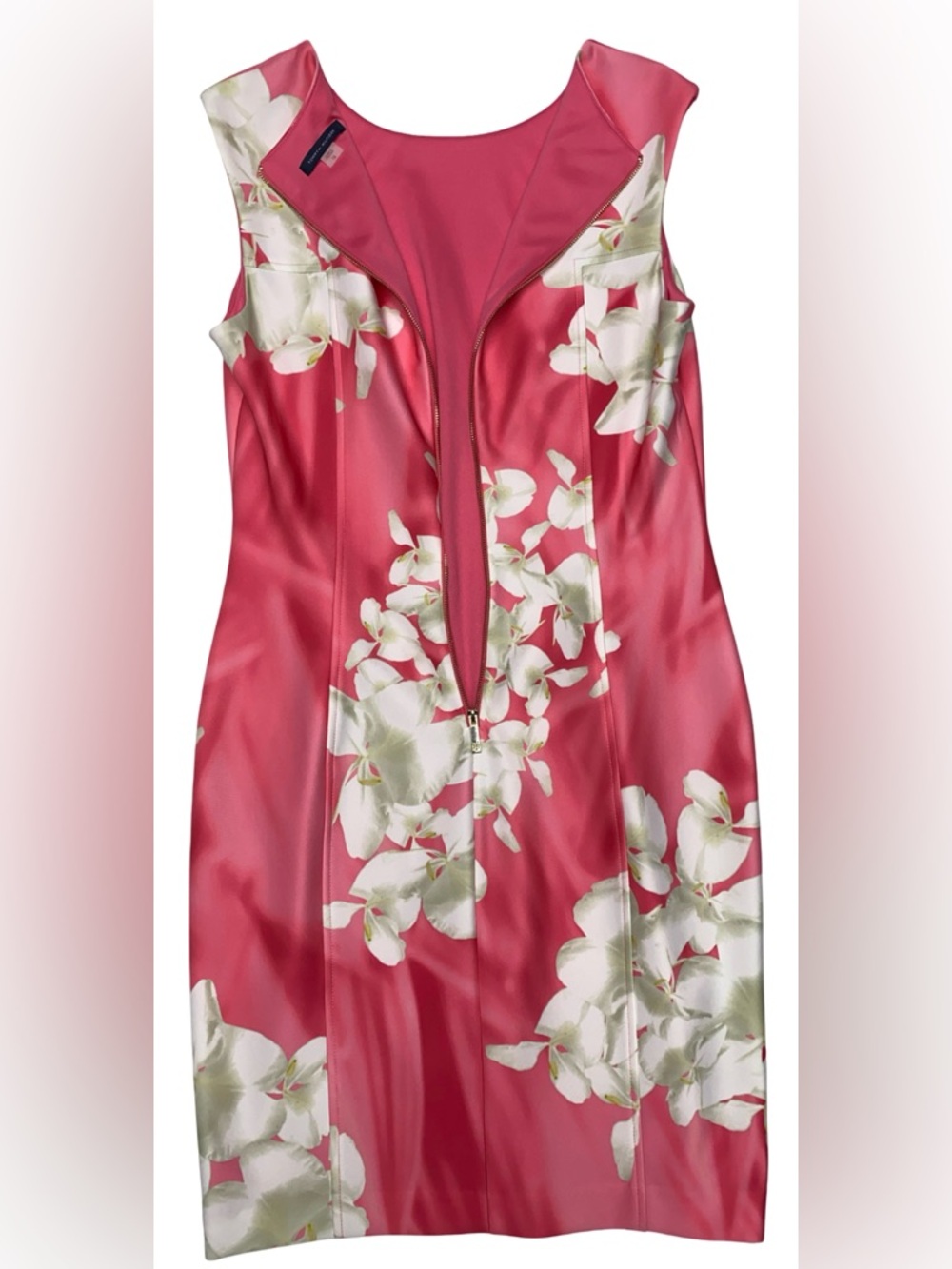 Tommy Hilfiger Women’s Size 12 Pink Floral Sheath Dress Sleeveless Zip Back - Picture 4 of 5